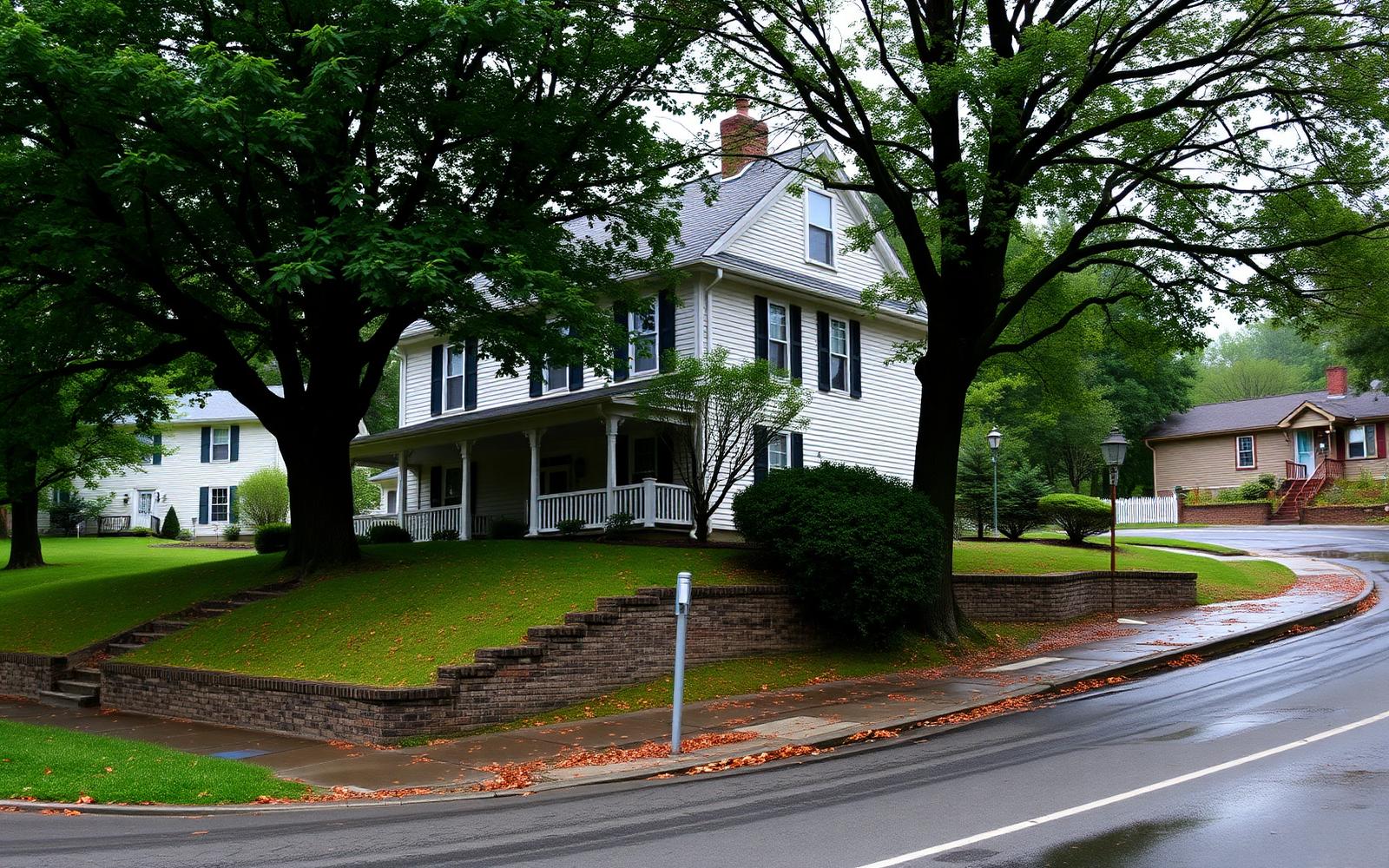 Pittsburgh hillside home with sloped ground running down toward the foundation